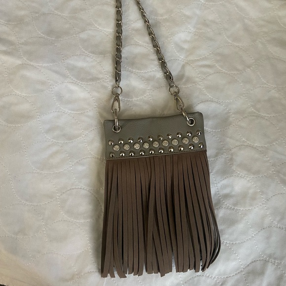 Grey cross body bag, small, with studs and jewels - Picture 1 of 2